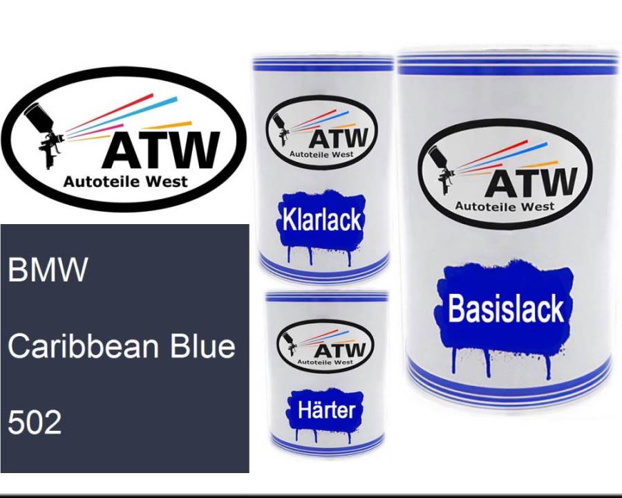 BMW, Caribbean Blue, 502: 500ml Lackdose + 500ml Klarlack + 250ml Härter - Set, von ATW Autoteile West.